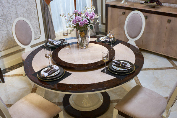 Modern furniture set of round dining table and 4 chairs