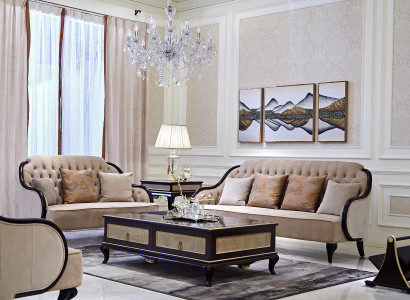 A striking and contrasting 3+2 sofa in Chesterfield style