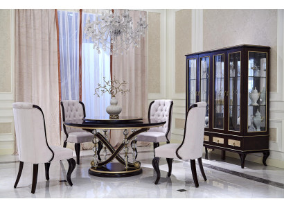 Dining table 4x Chairs Dining room Suite 6 pcs. Set Round Table Chair Display case Wood