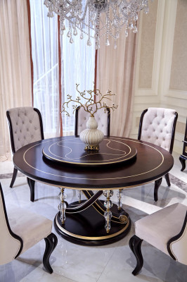 Dining table 4x Chairs Dining room Suite 6 pcs. Set Round Table Chair Display case Wood