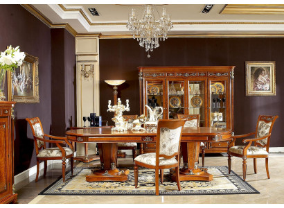 Solid dining table with designer base and 6 Classic n chairs