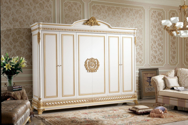 Elegant 6-door Classic r Wardrobe with gold-plated decorations