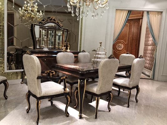 Dining table 6 Chairs Chair Dining room Suite Baroque Rococo Tables Table E70 7pcs.