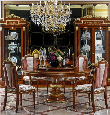 Round Dining table + 6 Chairs Chair Dining room Complete Suite Baroque Rococo Set
