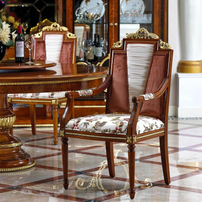 Round Dining table + 6 Chairs Chair Dining room Complete Suite Baroque Rococo Set