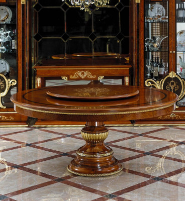 Round Dining table + 6 Chairs Chair Dining room Complete Suite Baroque Rococo Set