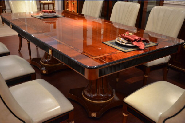 Elegant dining room set with large table and 8 stylish chairs