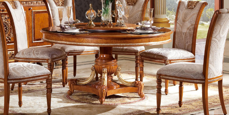 Round Dining room + 6 Chairs Chair Set Suite Round Table Wood Tables Round