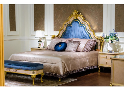 Bedroom 3 pcs. Set Bed 2x Bedside table Console Double Beds Hotel Upholstery