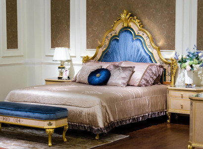 Bedroom 3 pcs. Set Bed 2x Bedside table Console Double Beds Hotel Upholstery