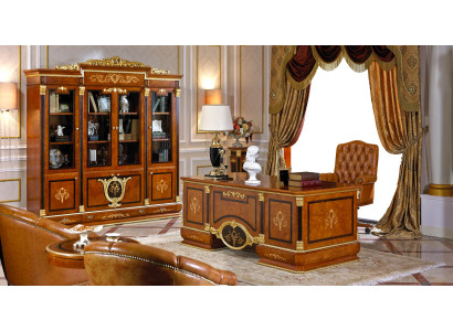 Luxurious Desk with 4-door Wardrobe and Leather Armchair