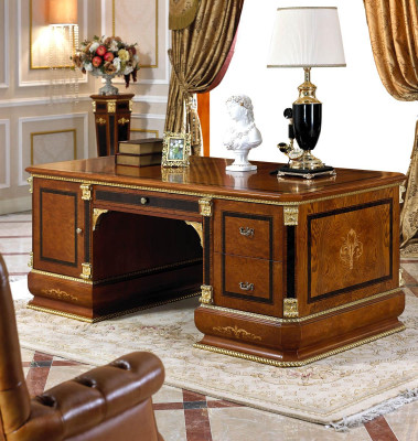Luxurious Desk with 4-door Wardrobe and Leather Armchair