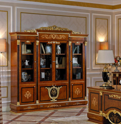 Luxurious Desk with 4-door Wardrobe and Leather Armchair