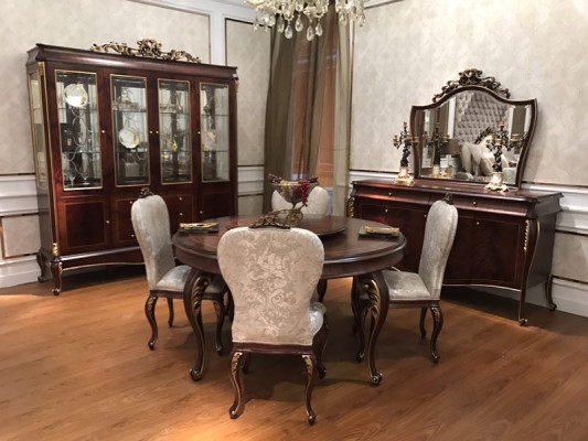 Round Dining table + 6 Chairs Chair Dining room Complete Suite Baroque Rococo