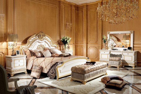 Bedroom furniture ensemble with exquisite golden decorations
