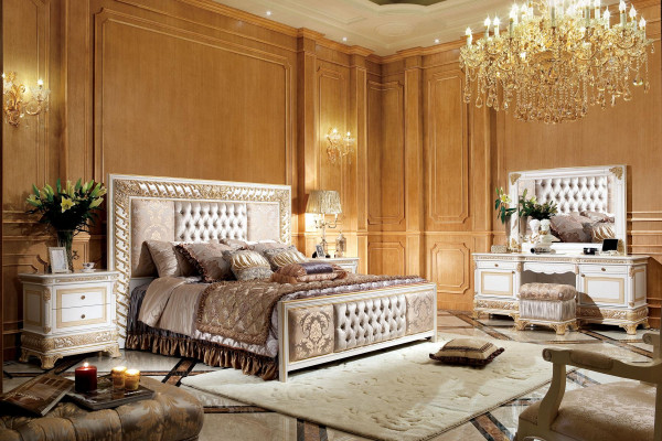 Bedroom furniture ensemble with exquisite golden decorations