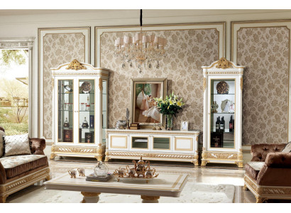 Living room Wardrobe Baroque Rococo Sideboard 2x Display Cabinets Decor Sideboard