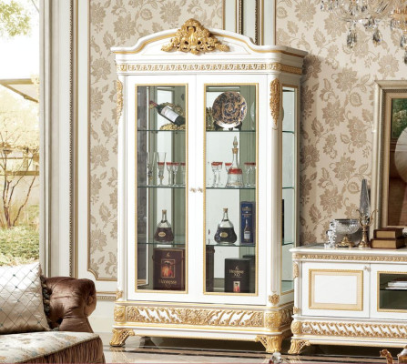 Living room Wardrobe Baroque Rococo Sideboard 2x Display Cabinets Decor Sideboard