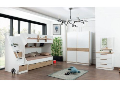 Loft bed Bunk Bed Chest of drawers Mirror Bedroom Mirror Furniture Wardrobe 4pcs.