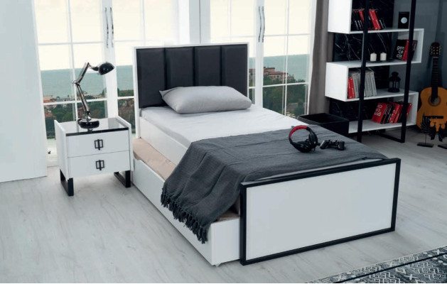 Teeneger Room Youth Bedroom Furniture Bed + Bedside table Black White 2pcs.