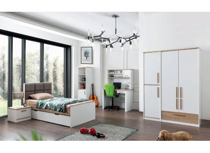 Modern youth room set Bed Bedside table Bookshelf Table Bedroom 5 pieces.