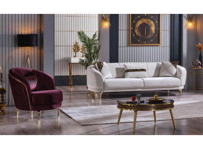 Sofa set stainless steel feet three seater + armchair modern living room couch