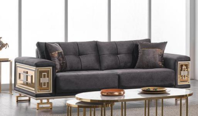 Gray modern three-seater sofa Living room furniture Noble couch textile furniture