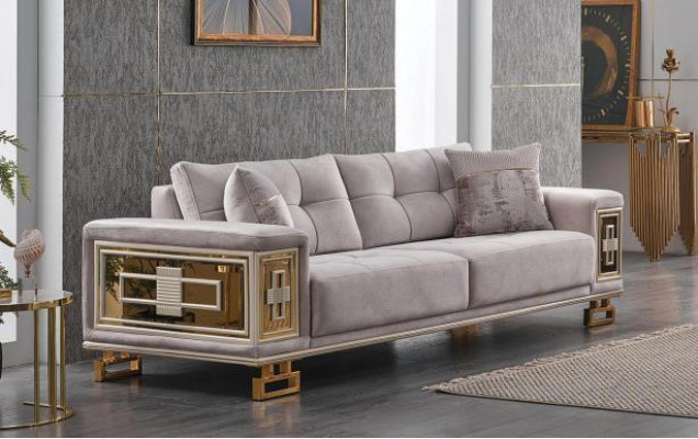 Light gray three-seater Living room Sofa Textile couches Upholstered furniture Fabric