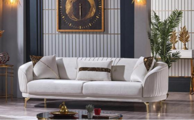 White stainless steel three seater living room furniture upholstered sofas luxury furniture sofa velvet
