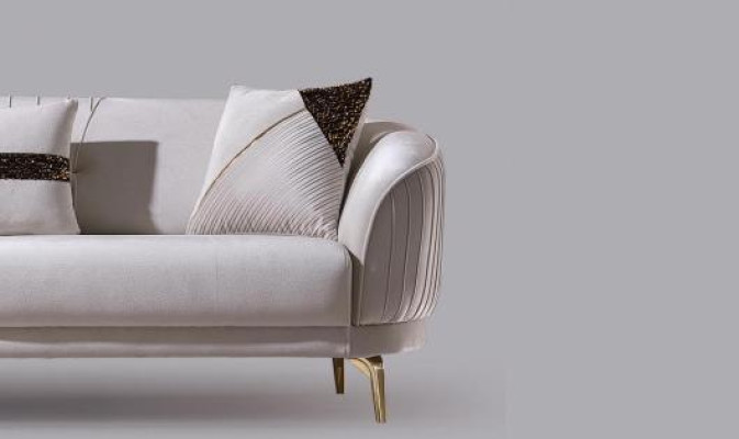 White stainless steel three seater living room furniture upholstered sofas luxury furniture sofa velvet