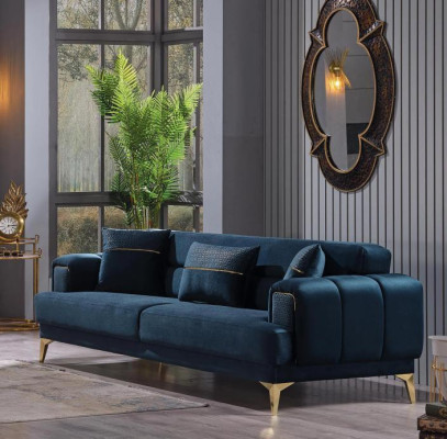 Blue three-seater Living room furniture Upholstery Couch Luxury Furniture textile sofas