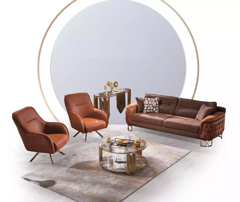 Design Armchair upholstery Living room Wood modern luxury brown lounge