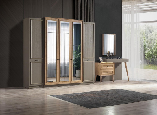 7-piece bedroom set bed + 2x bedside table + wardrobe + dressing table + mirror