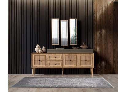 Luxury Sideboard Sideboard with 3x Mirror Wooden Cabinet Chest of drawers Wardrobe Wood Brown