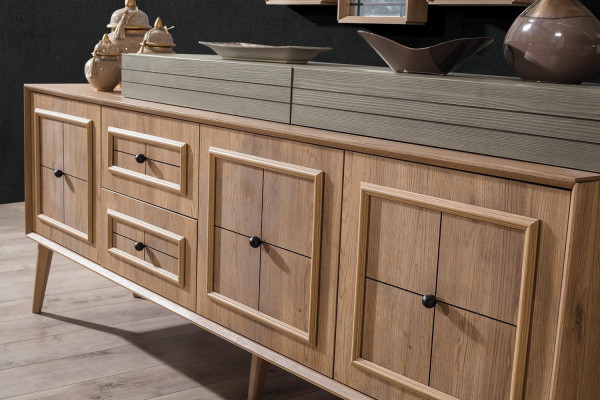 Luxury Sideboard Sideboard with 3x Mirror Wooden Cabinet Chest of drawers Wardrobe Wood Brown