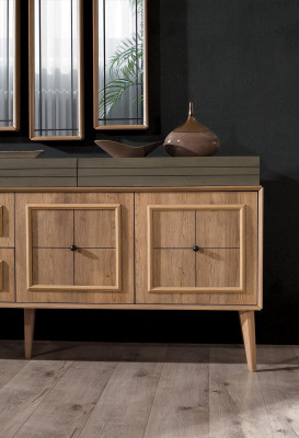 Luxury Sideboard Sideboard with 3x Mirror Wooden Cabinet Chest of drawers Wardrobe Wood Brown