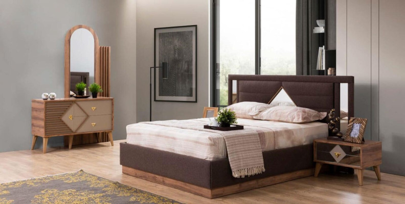Set Bed Chest of drawers Bedroom 2x Bedside table Beds Complete Set Wood Furniture 4 pcs