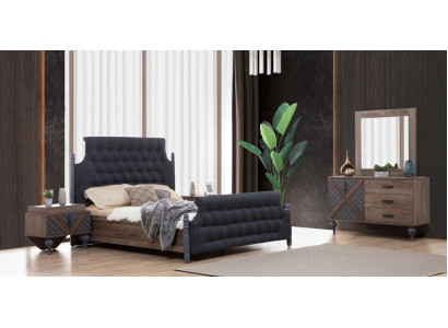 Bed Bedside table Chest of drawers with Mirror Bedroom 4 pcs. Chesterfield set