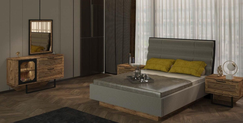 Stylish bedroom furniture collection with beds, bedside tables and chest of drawers