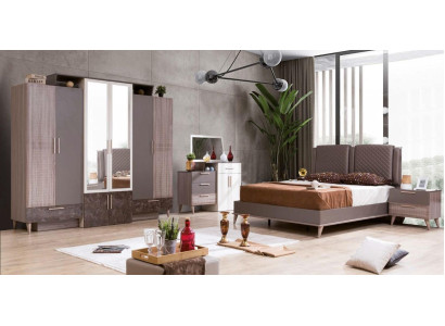 Bedroom Bed Bedside table Wardrobe Chest of drawers Mirror Luxury 5pcs