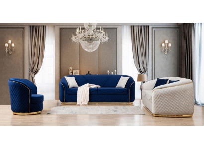 Sofa set 3+3+1 Seater Suite Armchair Fabric Upholstery Design Seat Blue