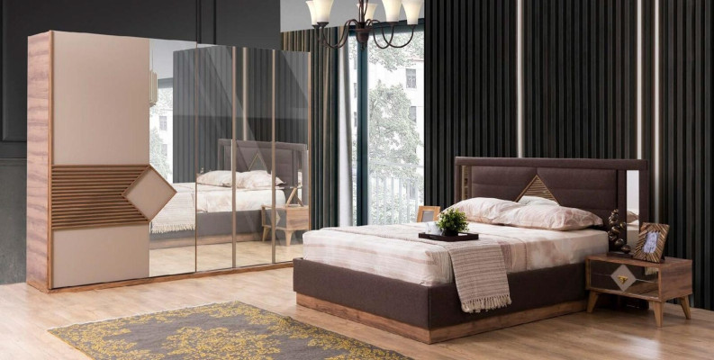 Bed Bedroom Design Furniture Luxury Beds 2x Bedside tables 4-piece Wardrobe