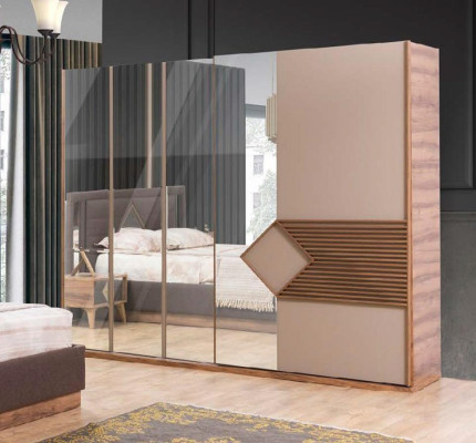 Bed Bedroom Design Furniture Luxury Beds 2x Bedside tables 4-piece Wardrobe