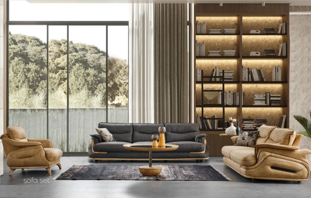 Design Sofa set 4+3+1 Leather Sofa 3 pcs. Set of couches sofas couch