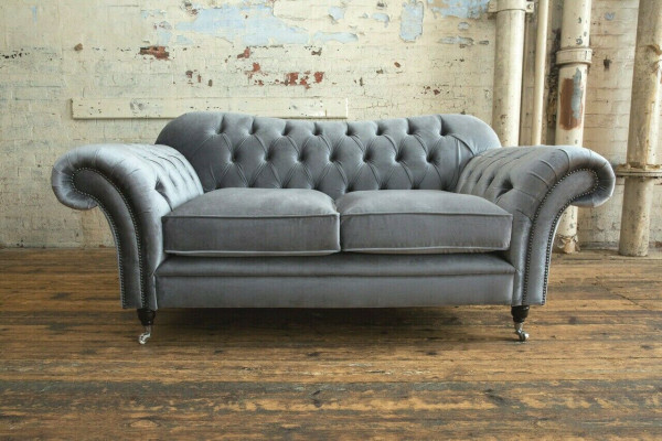 Chesterfield Original Sofa Textile Sofas Couches Fabric Gray 200cm Couch