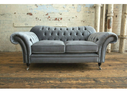 Chesterfield Original Sofa Textile Sofas Couches Fabric Gray 200cm Couch