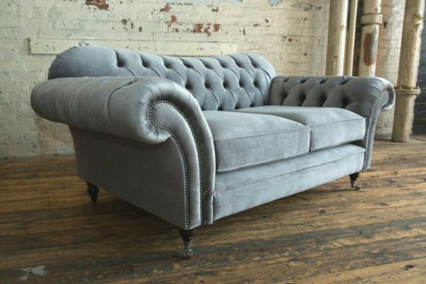 Chesterfield Original Sofa Textile Sofas Couches Fabric Gray 200cm Couch