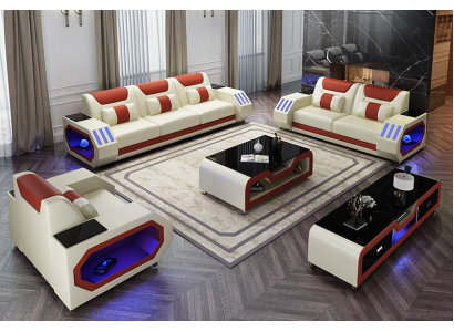 Leather sofa couch sofa suite 3+1+1 - illuminated designer couches new