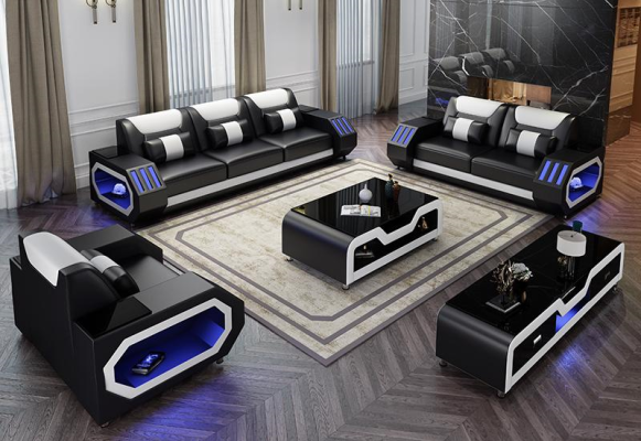 Leather sofa couch sofa suite 3+1+1 - illuminated designer couches new