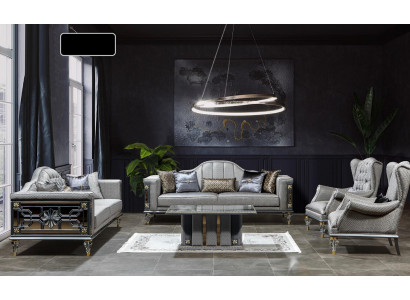 Luxury sofa set Sofa 3311 Seater Armchair three-seater Fabric 5-piece gray
